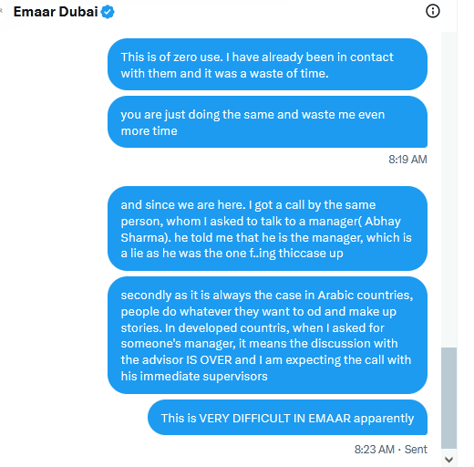 I was really having some hopes, but when you have to do with Dubai and with @emaardubai you will never have the customer service of developed countries. Read below #timewaste