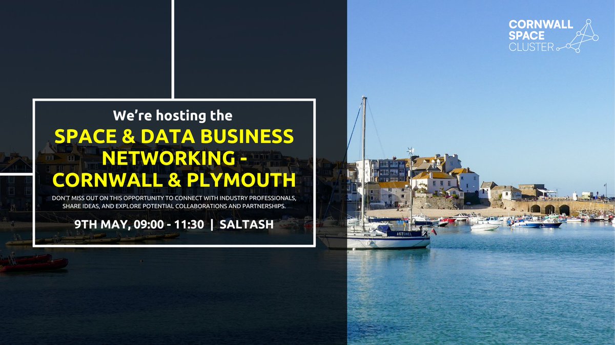 One week to go until our space & data #networking event.

Hear updates from the South West Space Partnership, available funding opportunities, and upcoming events!

📅 9th May 
⏰ 9am - 11:30am 
👉 Saltash

Coffee and pastries are on us 🥐

eventbrite.co.uk/e/space-data-b…

@GreatSW_uk