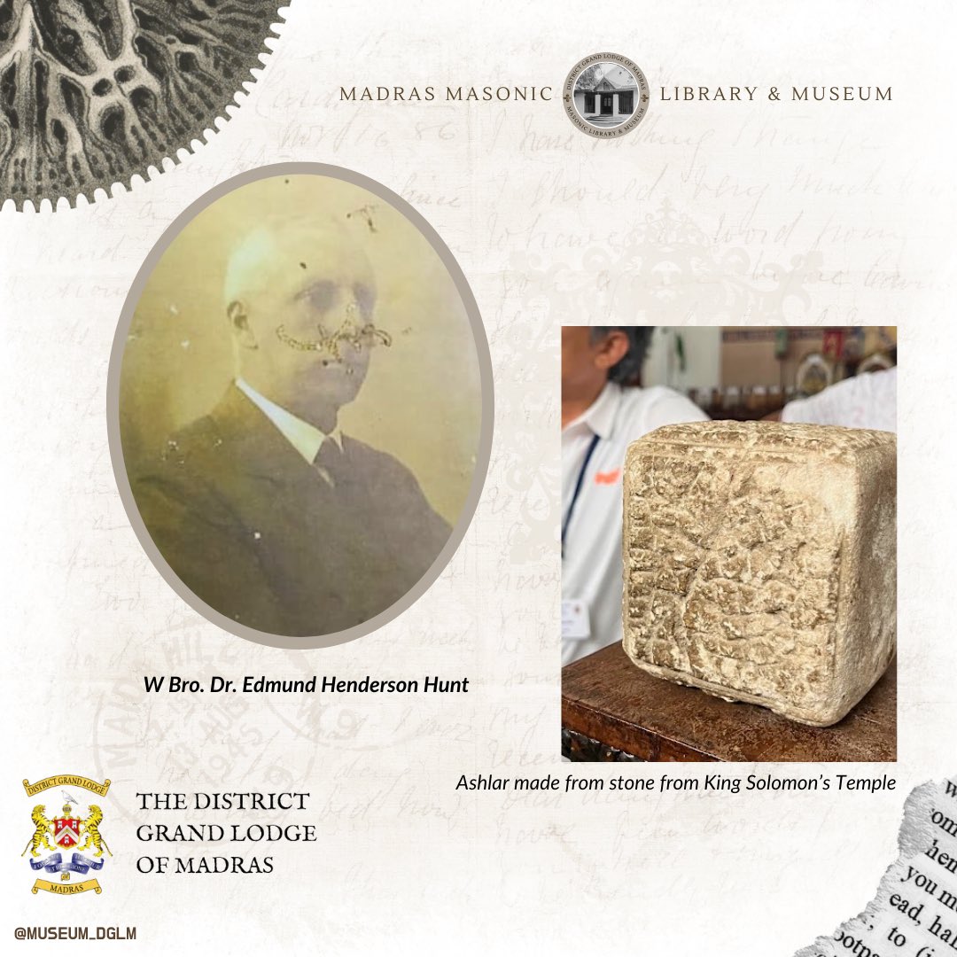 In 1931, Dr. Hunt presented a truly remarkable gift to the District Grand Lodge of Madras - three pairs of 'ashlars' (dressed stones) from the same quarries that supplied stone for King Solomon's legendary temple! @MuseumFreemason @UGLE_GrandLodge #freemasons #history #madras