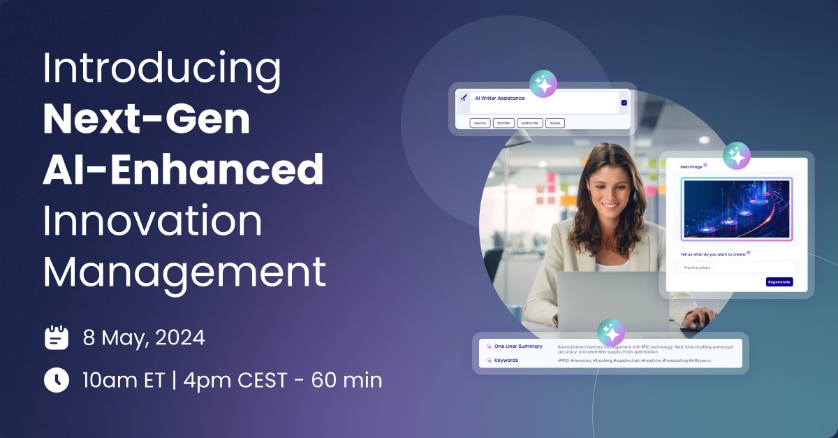 Less than a week until our webinar showcasing the power of AI-enhanced innovation management! ✨

Register here to join us live and receive a recording of the session soon after it takes place: hubs.la/Q02vS6xR0

#innovationmanagement #enterpriseinnovation #ideamanagement