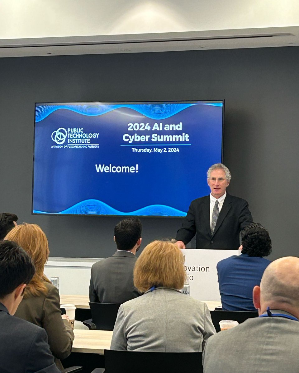 Dan welcomes guests for the 2024 #AI and #cyber Summit with the Public Technology Institute! @dchenok @publictechguy