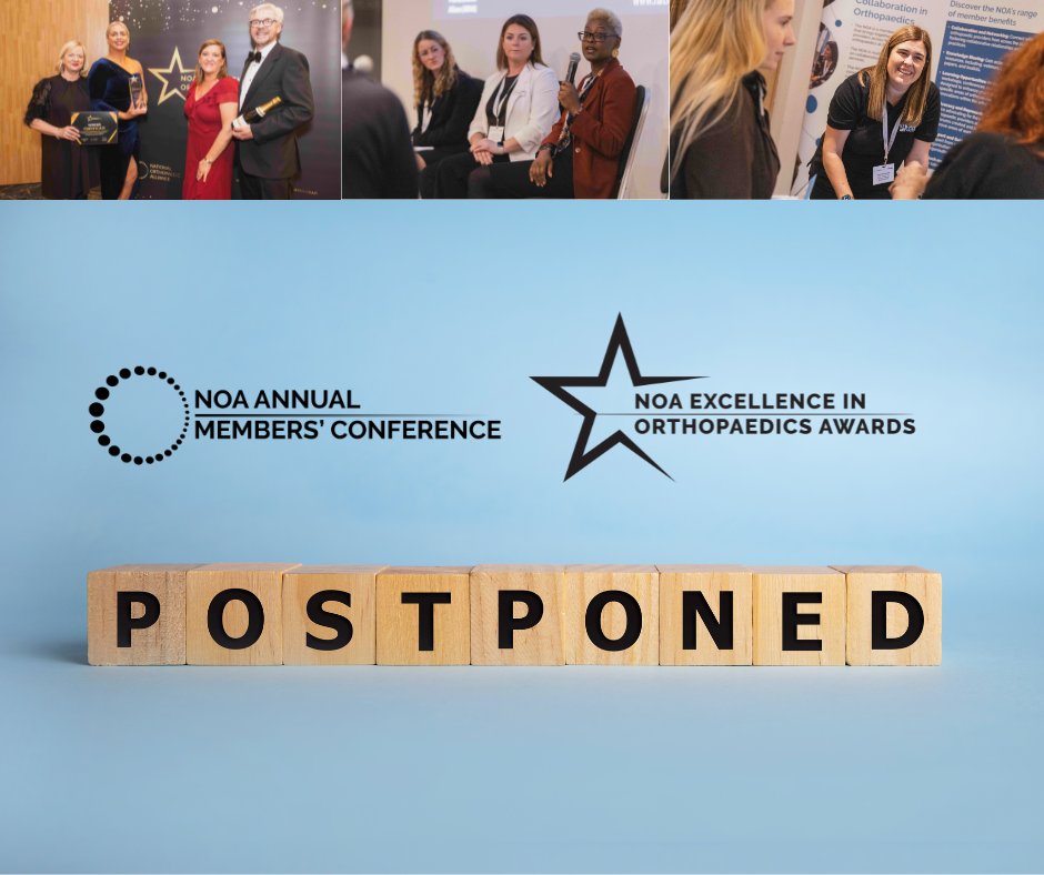 The decision has been made to postpone the NOA Annual Members' Conference and NOA Excellence in Orthopaedics Awards originally scheduled for 17 Oct 2024 . Find out more here: ow.ly/ZWjc50RuKqj. Stay tuned for further updates and a new date.