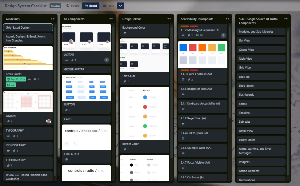 Hey Designers! Checkout this free Design System Checklist Template by Trello 👇

The template includes:
⚡ Guidelines
⚡ UI components
⚡ Design tokens
⚡ Accessibility touchpoints

#uiux #uxdesign #ux #productdesign #designer #uiuxdesigner #userexperiencedesign #designsystems