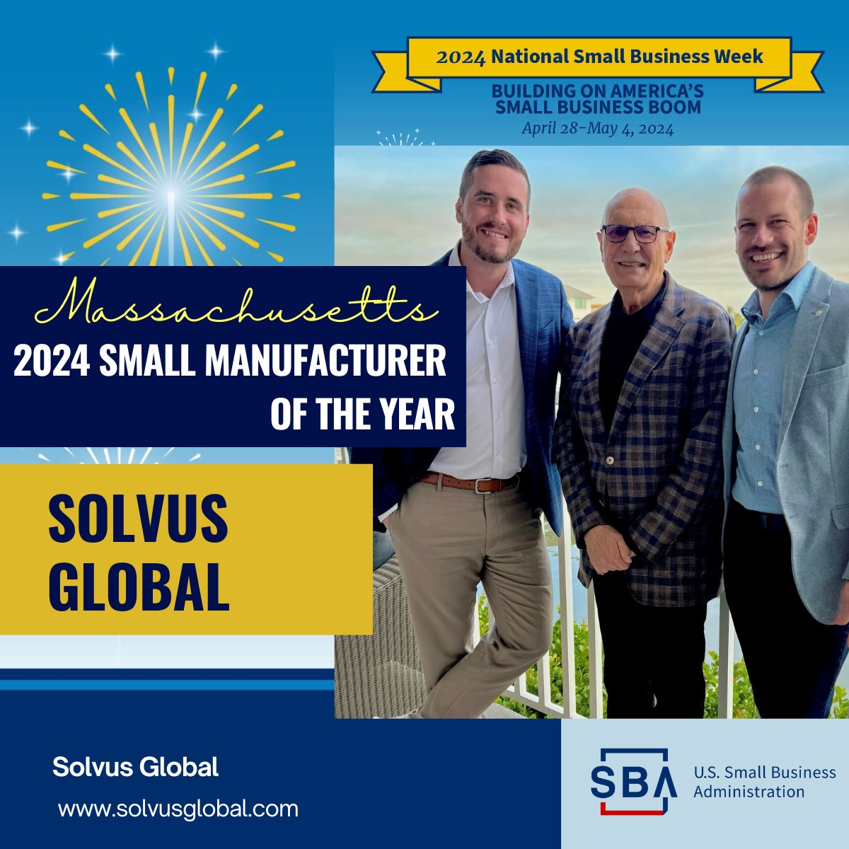 🏆 Congratulations! The 2024 #Massachusetts Small Manufacturer of the Year is Dr. Aaron Birt CEO and Dr. Sean Kelly, COO of @SolvusG #SmallBusinessWeek