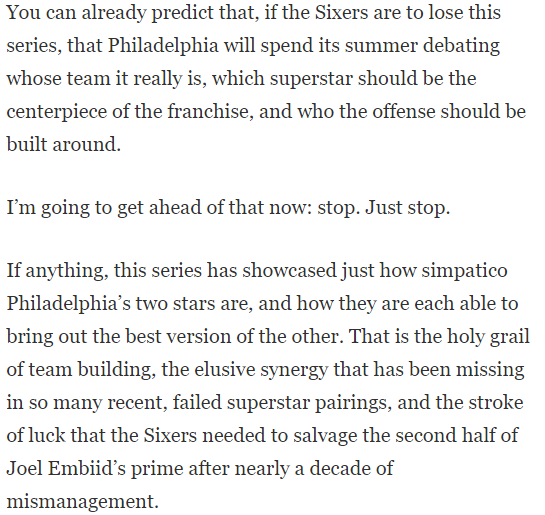 No matter what happens tonight, Philadelphia is going to force a 'Maxey's team or Embiid's team' debate this summer. Philadelphia can't turn down a QB controversy. Business models depend on it. The reality is, Maxey needs Embiid and Embiid needs Maxey. allphly.com/tyrese-maxey-s…