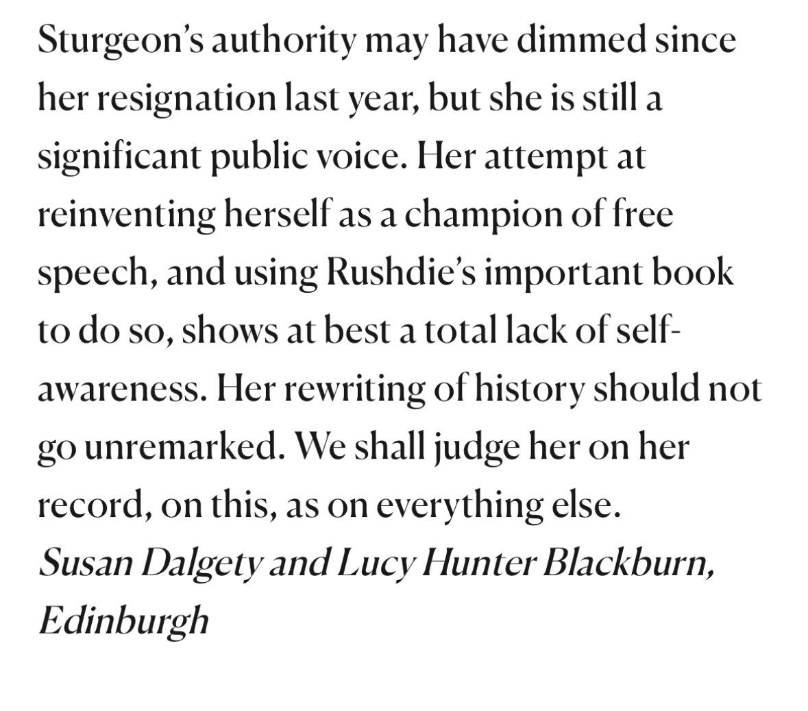 @LucyHunterB and I in @NewStatesman on Nicola Sturgeon’s attempt to portray herself as a free speech champion. The woman who dismissed views different to her own as ‘not valid’.