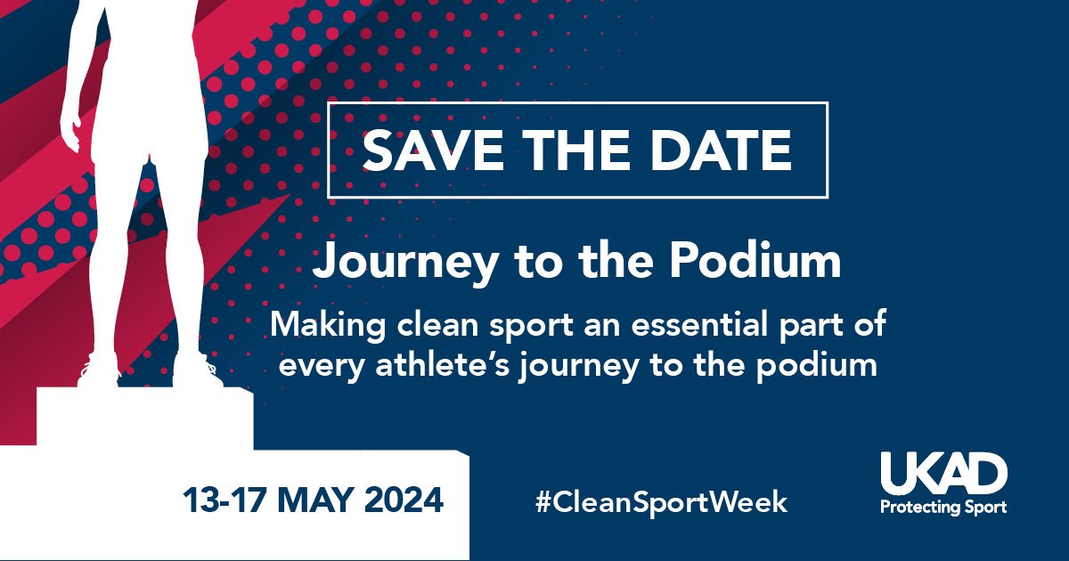 Don’t miss out on @ukantidoping’s #CleanSportWeek this year focusing on the ‘Journey to the Podium’ from 13-17 May.

It takes commitment and a lifetime of work to reach the podium and clean sport is essential at every stage of an athlete’s journey.

ukad.org.uk/clean-sport-we…