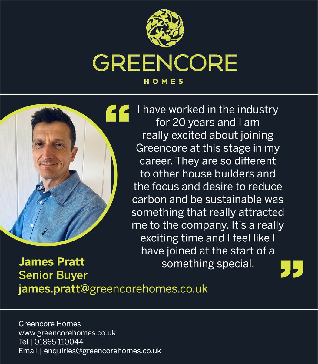 We would like to welcome James Pratt who joins the Greencore team as a Senior Buyer! 
James brings a wealth of experience and expertise to our procurement efforts and we're thrilled to have him on board.

hashtag#NewTeamMember hashtag#SeniorBuyer hashtag#GreencoreHomes
