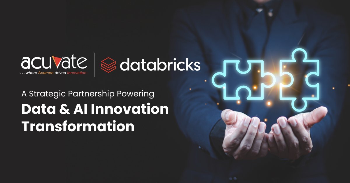 🚀 We're thrilled to announce our strategic partnership with #Databricks, the Data and AI company! This collaboration marks a significant milestone in revolutionizing #digitaltransformation through #datadriven strategies. hubs.li/Q02vRCWg0 #Acuvate #DataAnalytics #AI #Cloud