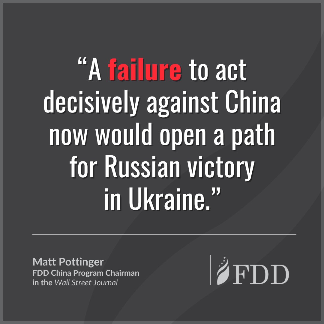 President Biden warned China two years ago not to provide “material support” for Russia’s war in Ukraine. The red line has been crossed...now what? FDD China Program Chair & former deputy NSA Matt Pottinger dives into what should happen in @WSJOpinion: bit.ly/4dnv1HX
