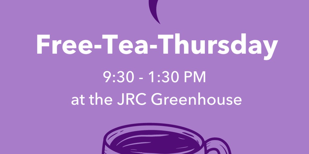 The first free tea Thursday of May! Join us in the JRC Greenhouse from 9:30 to 1:30 pm for your choice of hibiscus cucumber or blueberry green (green) tea. Hope to see you there, Tommies!