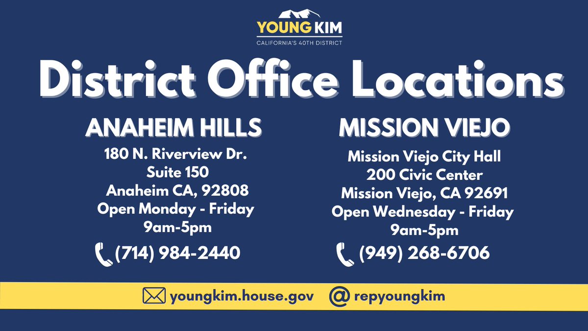 My team & I are working around the clock to serve you in #CA40 & have returned more than $23 million back to taxpayers from federal agencies.

If you need assistance, please don’t hesitate to reach out.