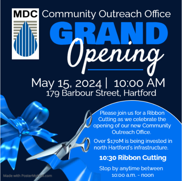 🎉 Ribbon Cutting Alert! Join us to celebrate our new MDC Community Outreach Office and $170M in infrastructure investment! 📍179 Barbour St, Hartford 🗓️ May 15, 10:00 AM-Noon. Ceremony at 10:30 AM. Don’t miss it! #HartfordEvents #MDC #HFHNCC #Hartford #outreach #ceremony #fyp