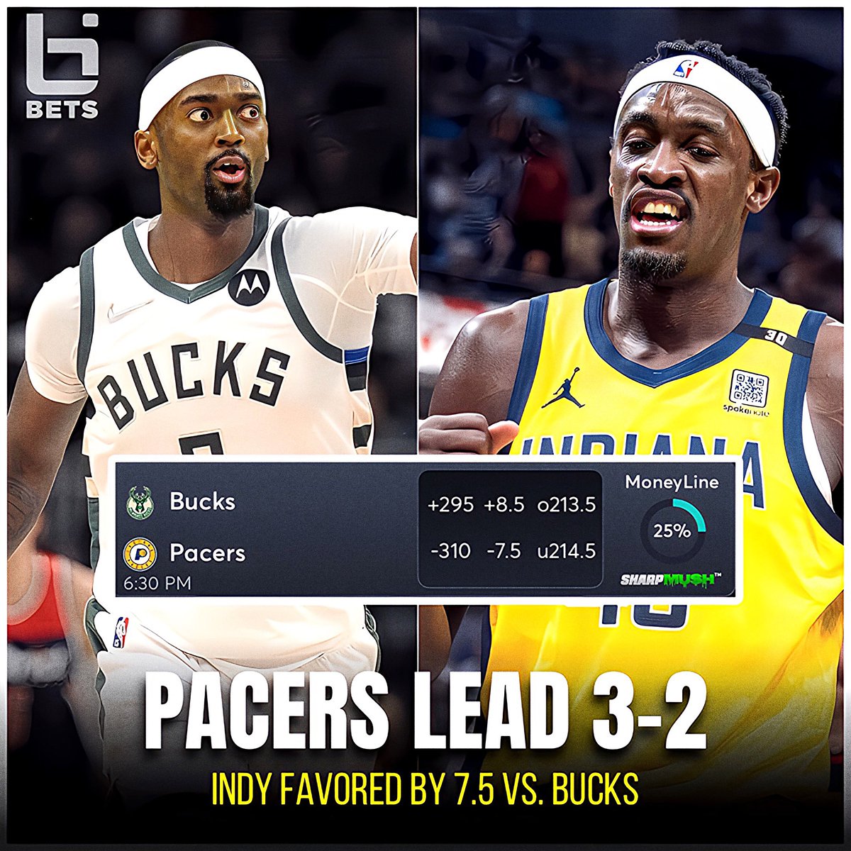 It’s game 6 between the Pacers and Bucks 🦌 Indy has a 3-2 series lead and are favored by 7.5 points👀 Let us know who you’re betting on. Drop those props 👇