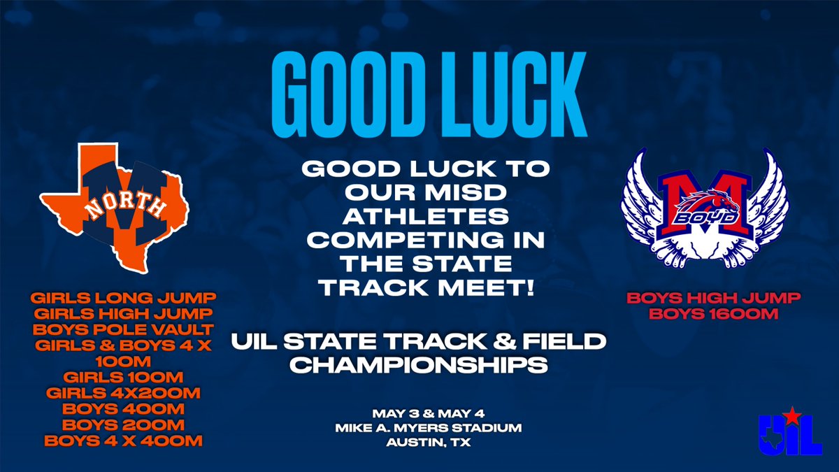 Safe travels & good luck to our @MNHSxctrack and @McKinneyBoydXC athletes as they head down to Austin to compete in the UIL State Track & Field Championships! Let's bring home some hardware! @BroncoTweet @McKinneyNorthHS