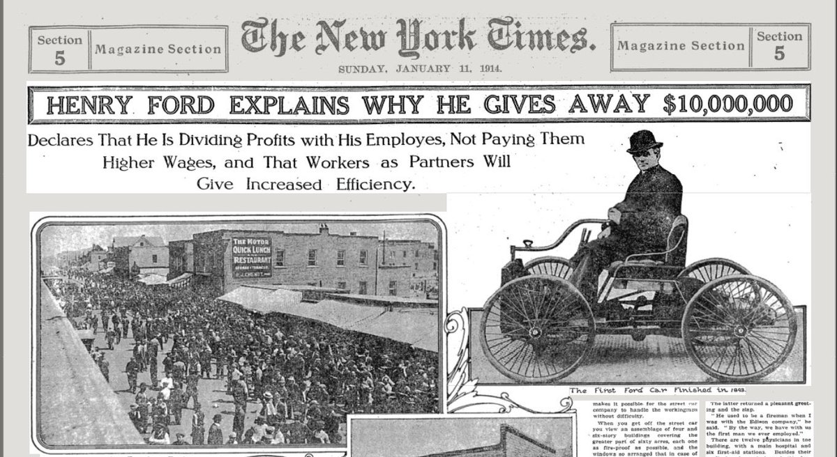 Fue Henry Ford el primero que redujo la jornada laboral a 8 horas y aumentó salario a sus trabajadores en 1914. No los sindicatos, ni la izquierda. Que los burros adoctrinados y alérgicos a la pala no les vendan la pomada ☝🏻