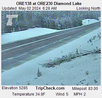Light snow is falling around 5,000 feet through the Cascades near Crater and Diamond Lake. Here is a look at the latest ODOT Trip Check webcam images.
