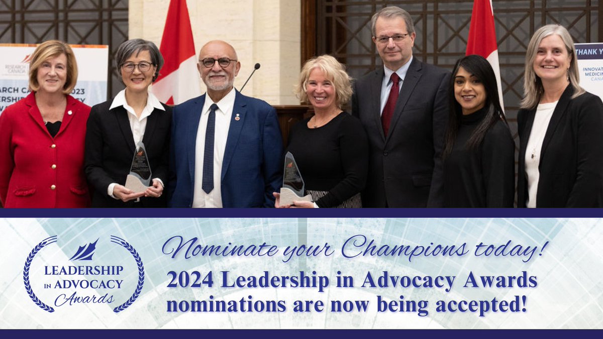 📢 Calling all champions of health research advocacy! Nominations are now open for the 2024 Research Canada #LeadershipinAdvocacy Awards! Let's celebrate those driving change and innovation in healthcare. Deadline: May 30 Nomination details: rc-rc.ca/leadership-awa…