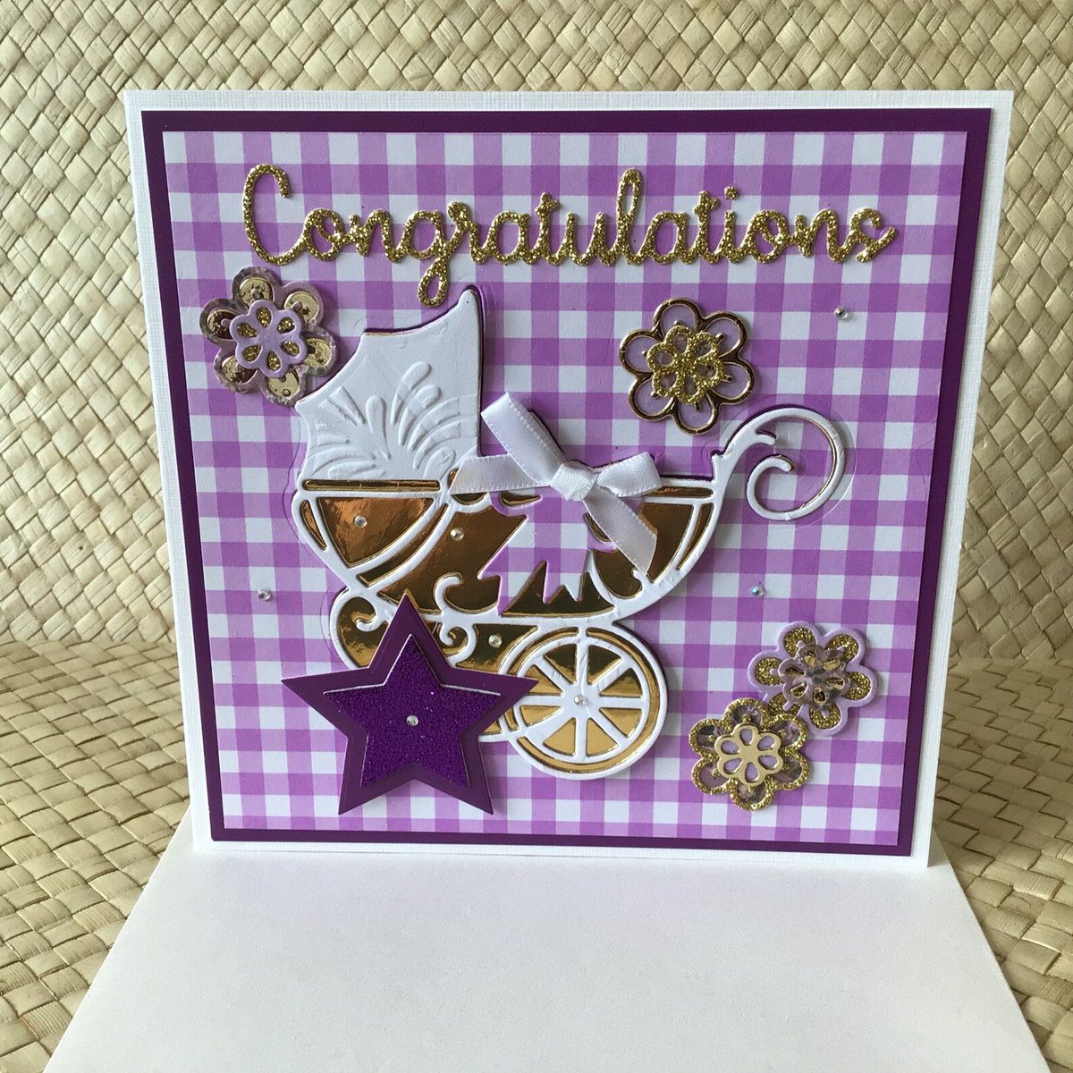 Unique handmade cards for new arrivals 👶
Baby Congratulations- New Arrival Design - Purple Gingham and Gold Carriage etsy.me/3JK61xa 

#bizhour #CraftBizParty #OOAK #newbaby #shopsmalluk
