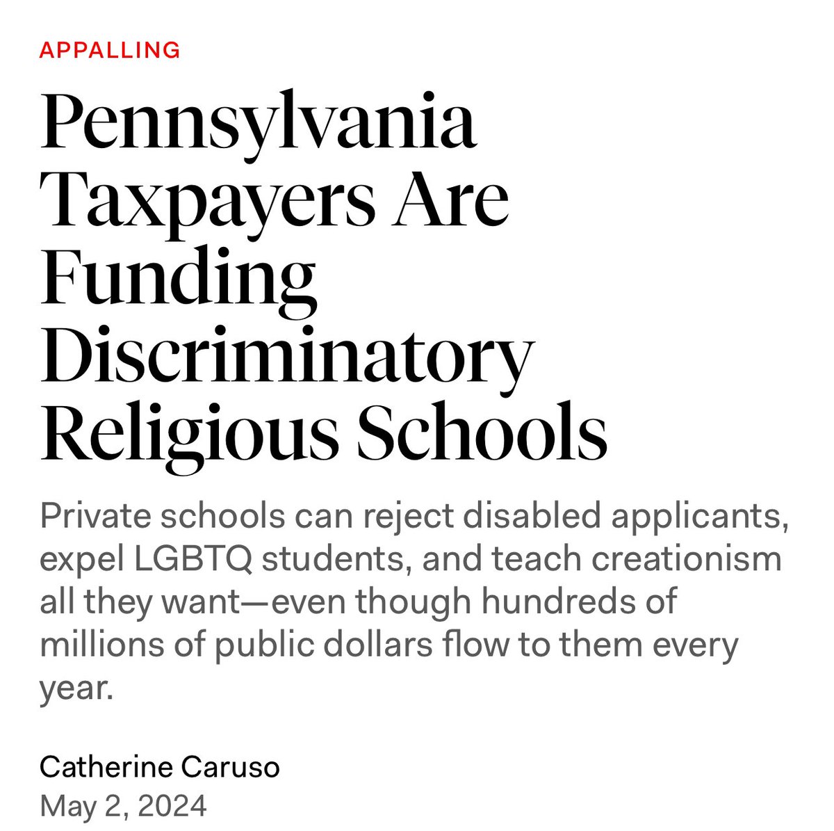 Vouchers are for the school’s choice, not school choice for kids and families. They’re not about pluralism. They’re about standing up taxpayer funding to spread the Christian Nationalist view of the world. Must read @newrepublic 👇 newrepublic.com/article/180820…