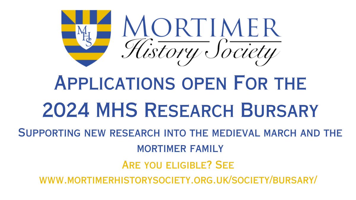 History students - the @MortimerSociety is offering two £1,000 bursaries for students researching the medieval Welsh March, Marcher lordships or the Mortimer family. See if you're eligible! #historybursaries #Mortimer #Welshhistory #Medievalhistory @MattLewisAuthor @Medievalists