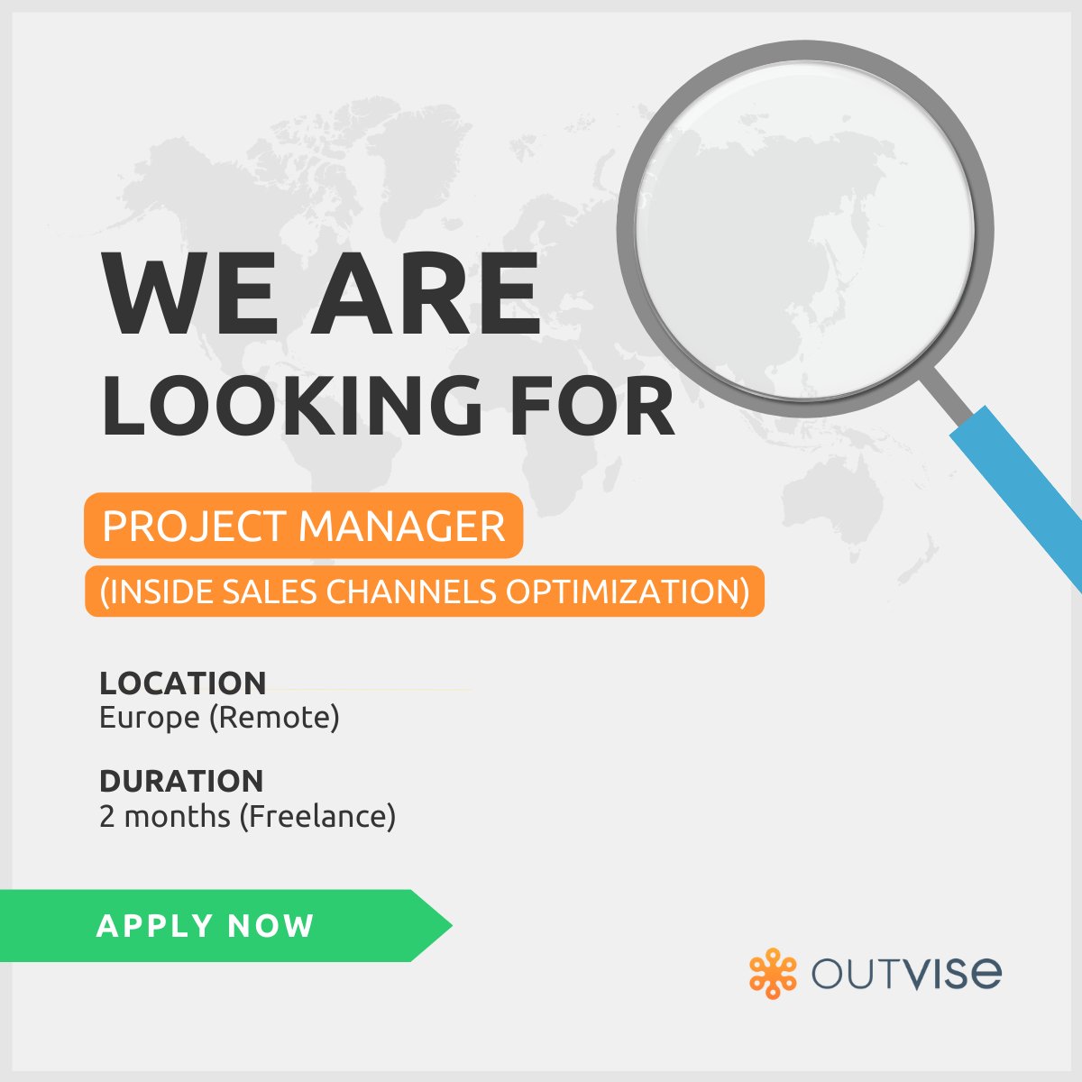 Our client is seeking an Project Manager (Inside Sales Channels optimization). 🔎

Apply here 👉 outvise.com/sl/jV73AFIQX8

#OutviseProjects #Freelance #Hiringnow #Europe