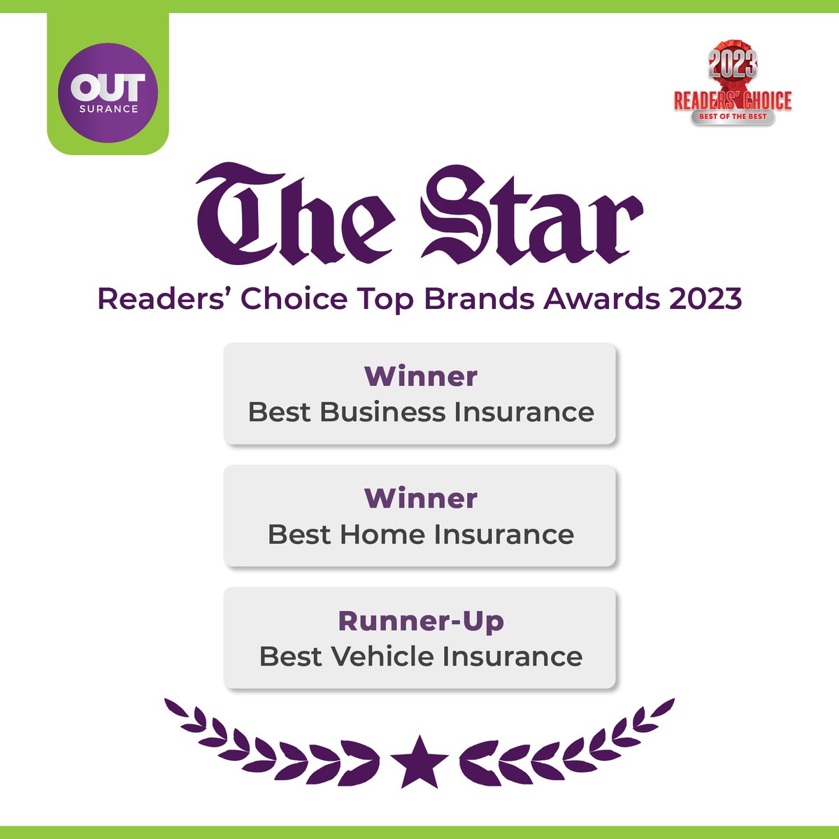 We’re thrilled to share that OUTsurance has been voted as the Best Home and Business Insurance Company in the 2023 Star Readers’ Choice Awards! Click here bit.ly/4a7IjFM for more.
#ReadersChoiceAwards