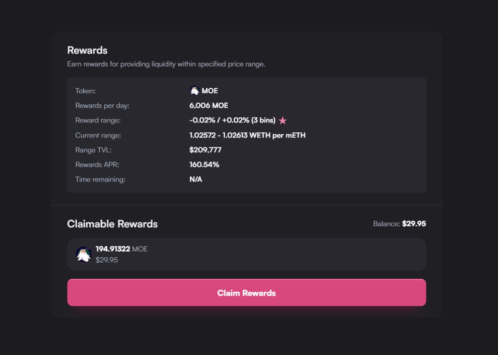 MerchantMoe_xyz's tweet image. 💊 MDMA Rewards are LIVE

It’s time to get hooked on Concentrated Liquidity!

With MDMA, users can now begin earning $MOE rewards on select Liquidity Book pools by providing liquidity within the MDMA range.

Go ahead — Take the red pill and see just how deep liquidity goes with…