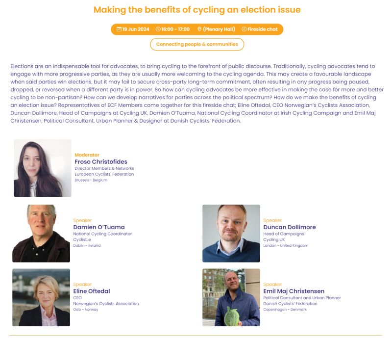 I'm looking forward to discuss one of my favorite topics at this year's @VelocitySeries conference in Belgium: persuading new political allies from across the political spectrum to embrace the common-sense, no-brainer approach of promoting cycling conditions for everyone ...