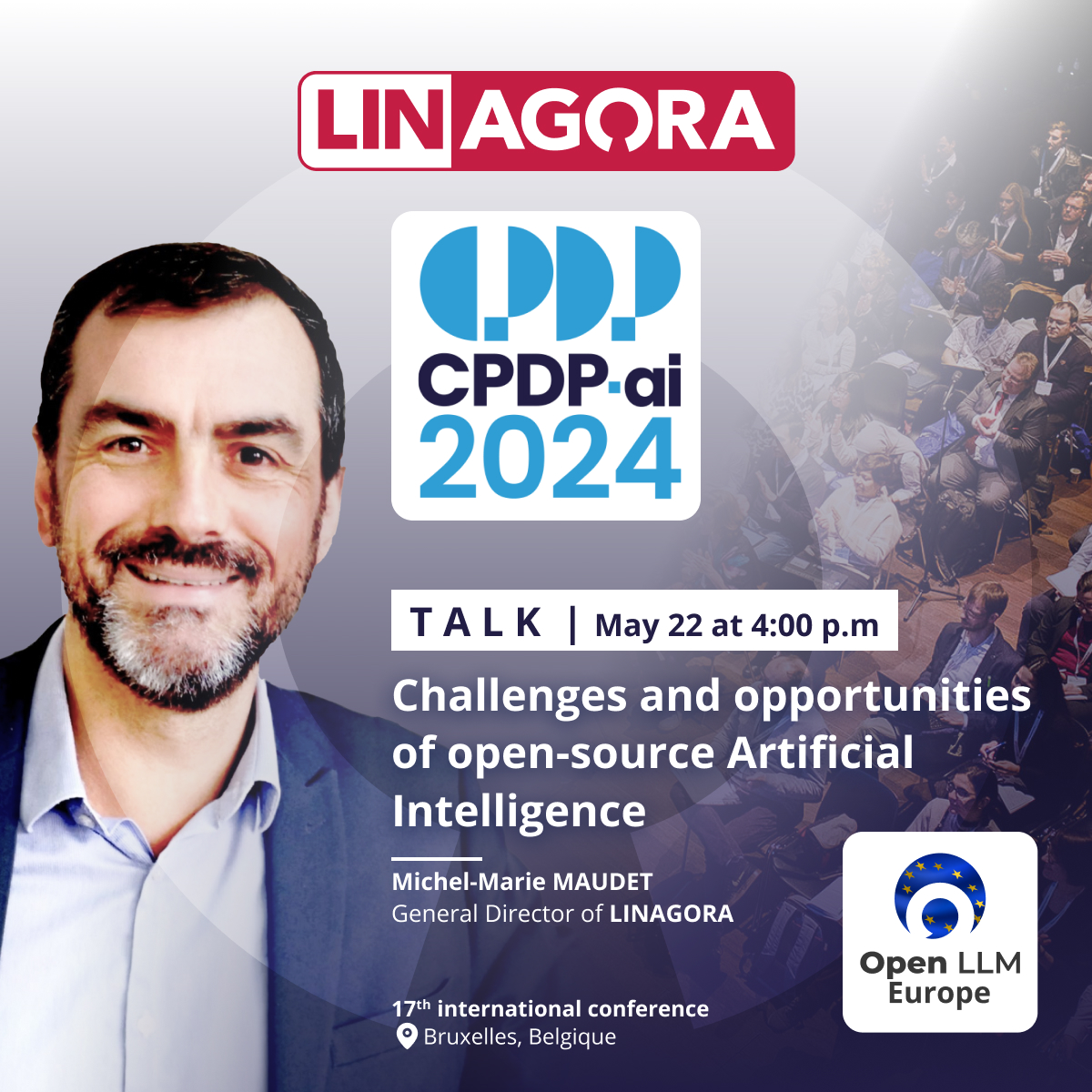 📢 #CPDP2024 : TO GOVERN OR TO BE GOVERNED, THAT IS THE QUESTION 📅 22 May📍Brussels - Les Halles De Schaerbeek 🇪🇺 @mmaudet will deliver a talk about challenges and opportunities of open-source Artificial Intelligence cpdpconferences.org #opensource #ai #llm #openllm #ia