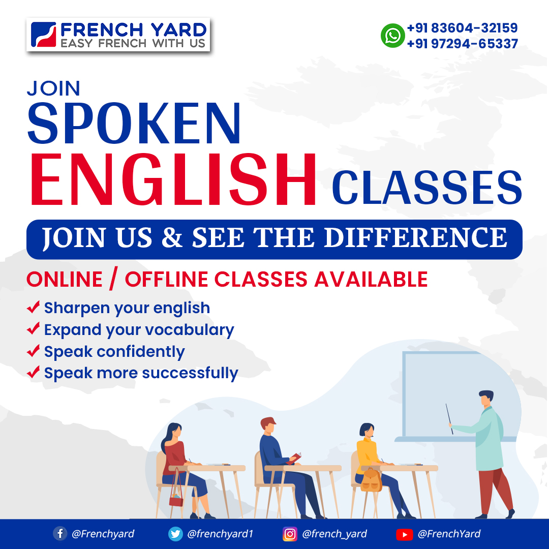 Elevate your English fluency! Join our Spoken English Classes and experience the transformation firsthand. 

✅Enroll now 

Call Now : + 918360432159

#StudyTips #Frenchyard #OnlineClasses #Englishproficiency #Success #Education #EnglishLearning #LanguageSkills #SpokenEnglish