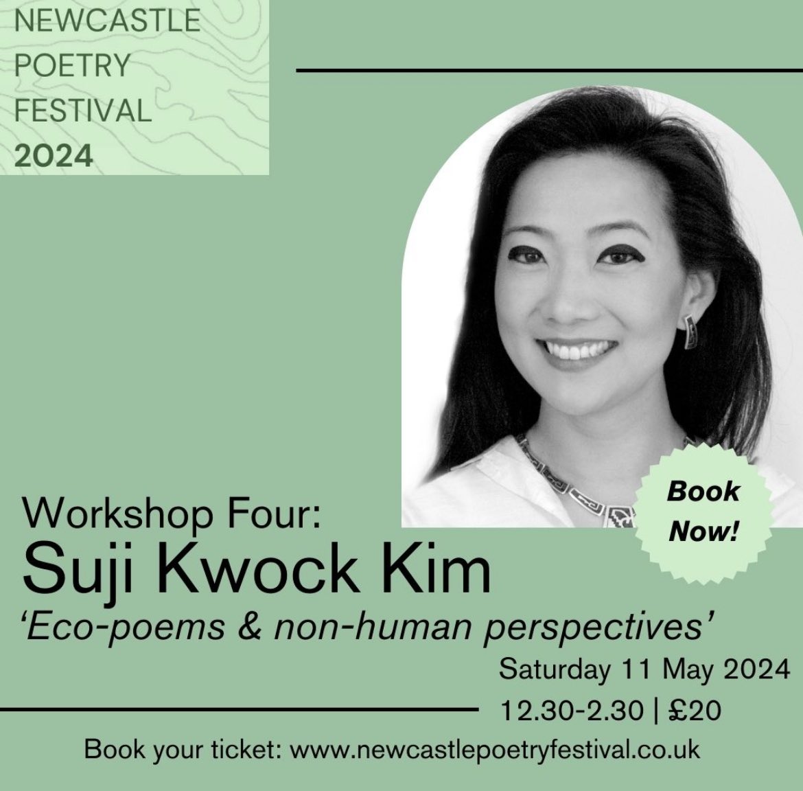 🤓We still have spaces on our Festival workshops Thurs 9 May to Sat 11 May with Fred D’Aguiar, @alice_hiller Mymona Bibi & Natalia Bukia-Peters & Suji Kwock Kim 📚More info and booking newcastlepoetryfestival.co.uk ✍️