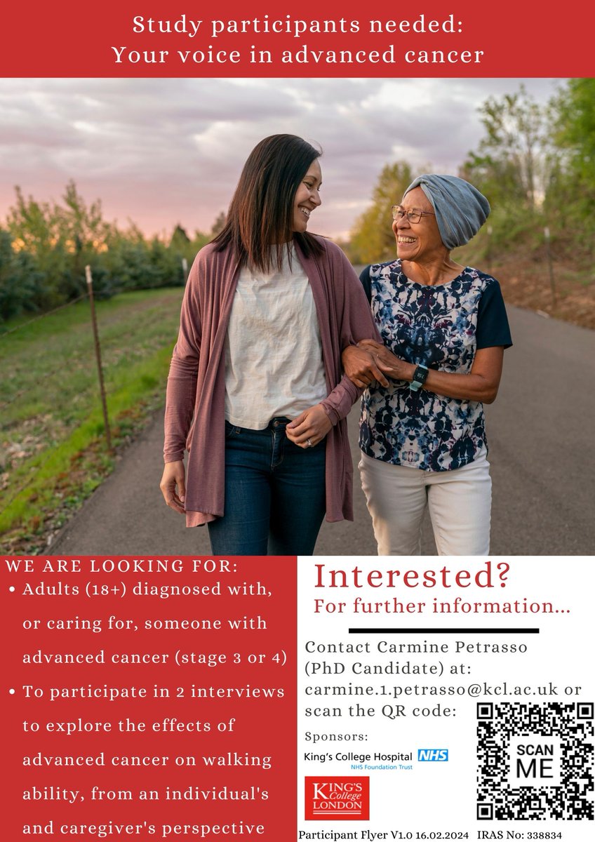 📢Recruiting research participants📢 Delighted to launch my #qualitative study! Looking for people across England living with, or caring for, someone with advanced #cancer. For further information email: carmine.1.petrasso@kcl.ac.uk I'd be really grateful for any👍/ retweets!