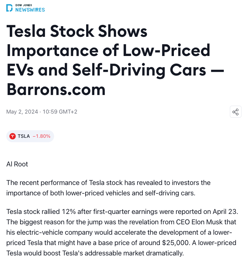 Completely surrealistic headline by Tesla-simps Barron. $TSLA rallies because of the importance of a car Tesla does not offer and a technology Tesla does not have. 🤡🤡🤡 $TSLAQ