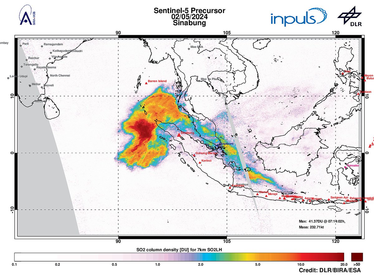 On 2024-05-02 #TROPOMI has detected a strong SO2 signal of 28.07DU at 9.9N,108.1E. Next volcano: #Sinabung (503.0km). #DLR_inpuls @tropomi #S5p #Sentinel5p @DLR_en @BIRA_IASB @ESA_EO #SO2LH