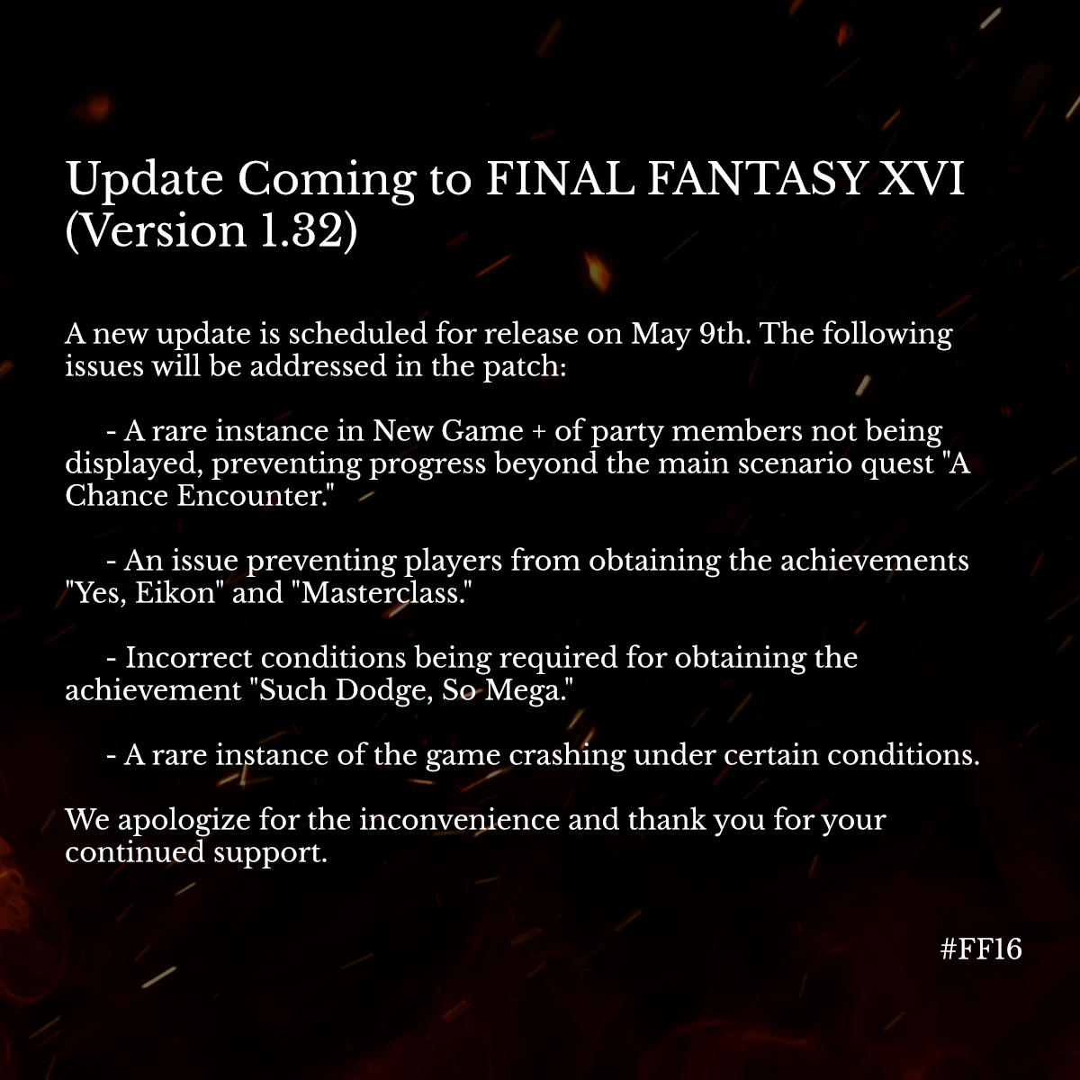 An update for Final Fantasy XVI coming on May 9th. #FF16