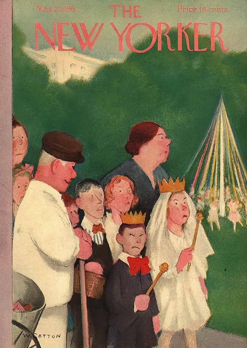 #OTD in 1936
(reluctant King of the May)
Cover of The New Yorker, 2 May, 1936
William Cotton
#TheNewYorkerCover #WilliamCotton #MayDay #MayPoleDance #QueenoftheMay #KingoftheMay