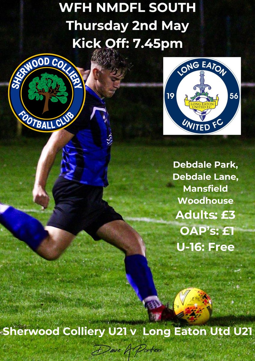 Tonight our Under 21's close their @NMDFL season with the visitors @LongEatonUnited U21's closing in on a league and cup double, a tough ask for The Wood's new management team as they prepare for the 2024-25 season. @park_cio is the venue - come and support the lads 🔵⚫️🌳#UTW