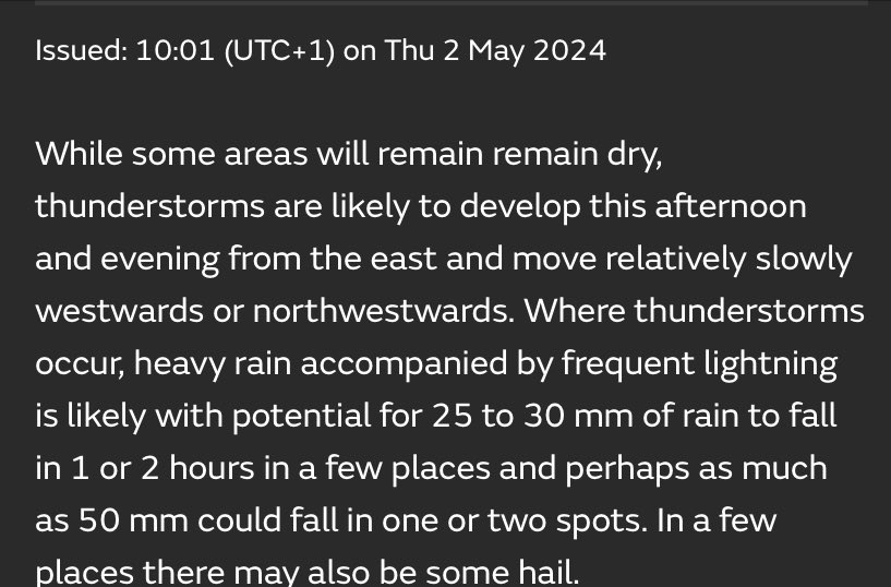 ⚠️ @metoffice warning issued for a risk of thunderstorms in Northamptonshire this afternoon/evening.