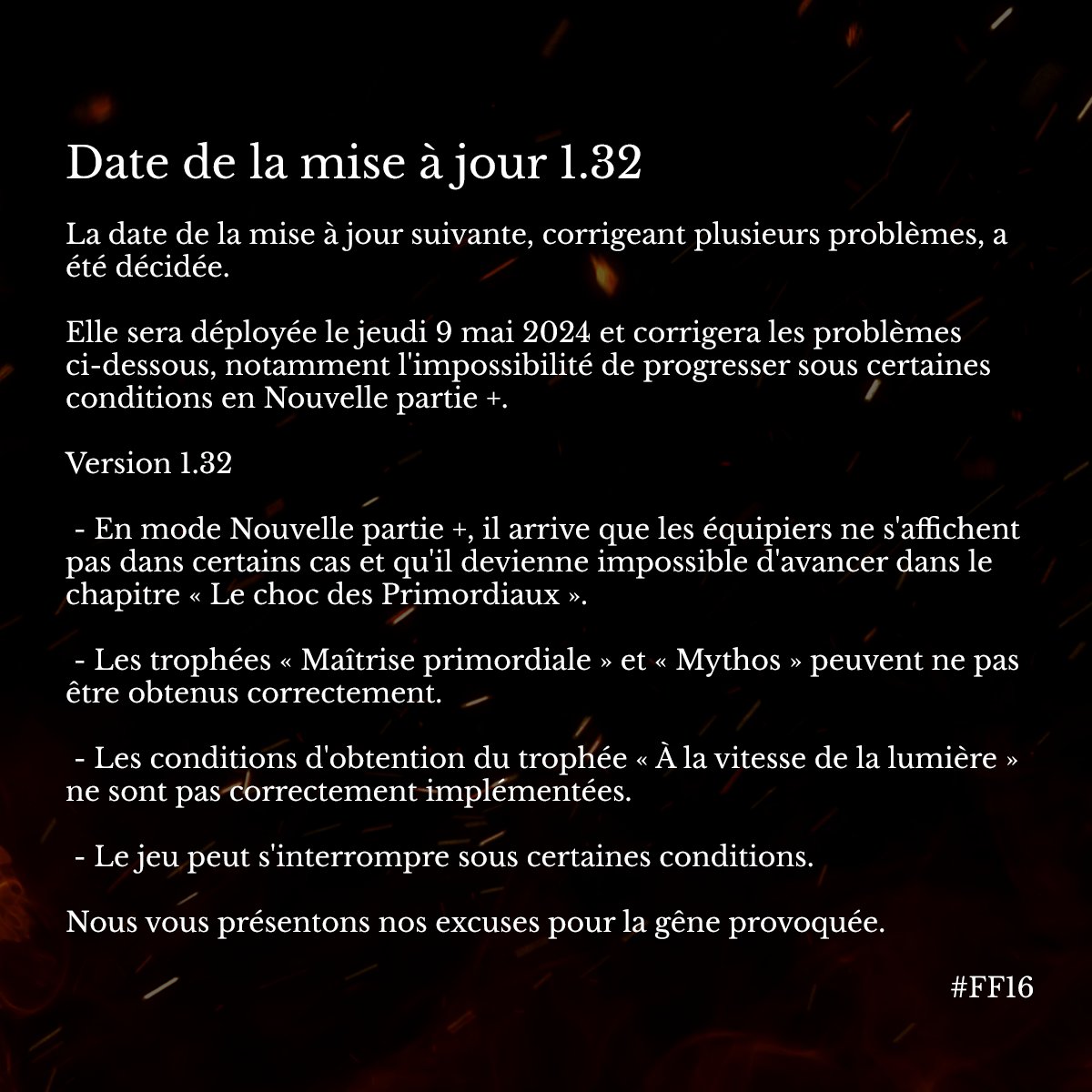 Une mise à jour pour Final Fantasy XVI sera déployée le 9 mai. #FF16