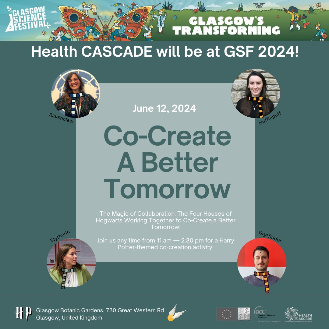 Mark your calendars - June 12th 🗓️ Join our @health_cascade @MSCActions team at #GlaSciFest to take part in Harry Potter themed #cocreation 🧙‍♂️🪄