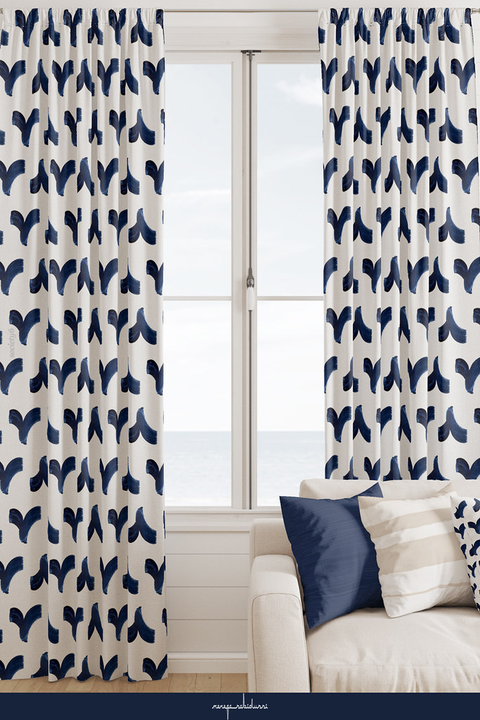 Dark Indigo on White V Brushstrokes | Pattern Blackout #Curtains by Menega Sabidussi @society6 #homedecor #coastal #beachvibes #decor #white #blue #darkblue #navy #indigo #neutral #scandi #simple #minimalistic society6.com/product/dark-i…