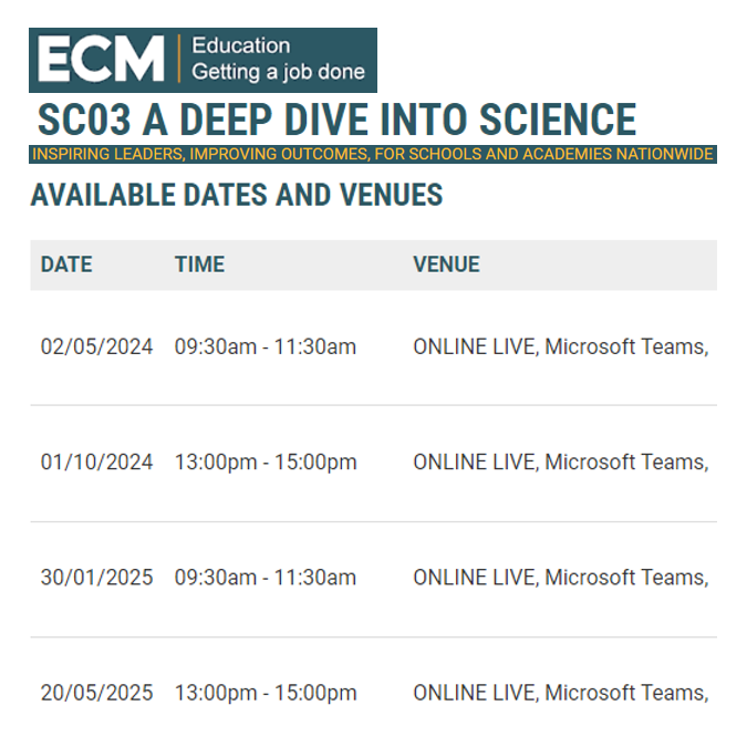 Deep Dive into Science with ECM Education, training to enhance your school science education with NEW monitoring and evaluation material, knowledge of the inspection processes and strategies for conducting science deep dives. ecm-educationconsultants.co.uk/training/cours…
