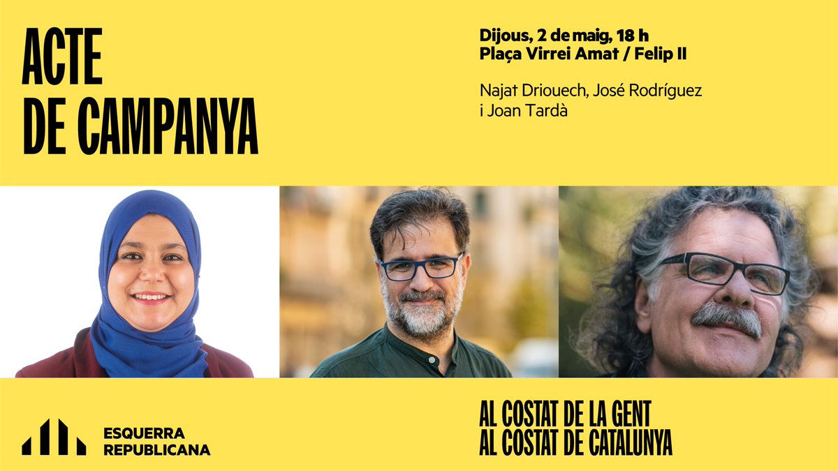Avui 2 de maig, ens veiem a #NouBarris a la plaça Virrei Amat amb Felip II a les 18 h 💛 Amb @najat_driouech, @trinitro i @JoanTarda T'hi esperem!