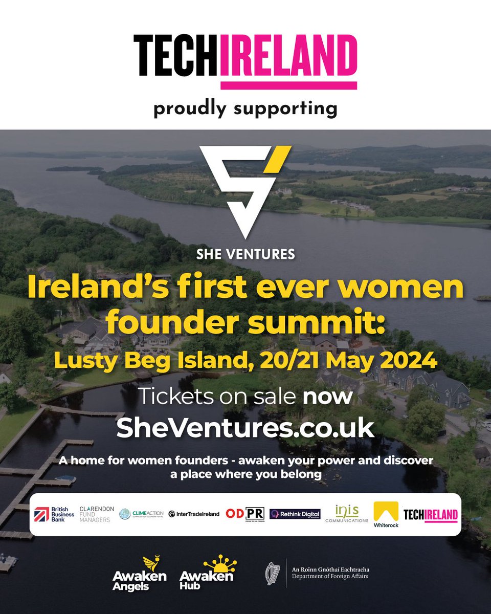 We are proud to be supporting SheVentures, Ireland's 1st women founder summit on 20-21st May at Lusty Beg, Co Fermanagh 🌟 Connect with top leaders, build your network, showcase your business and grow stronger. Tickets are now available: sheventures.co.uk🚀 #SheVentures
