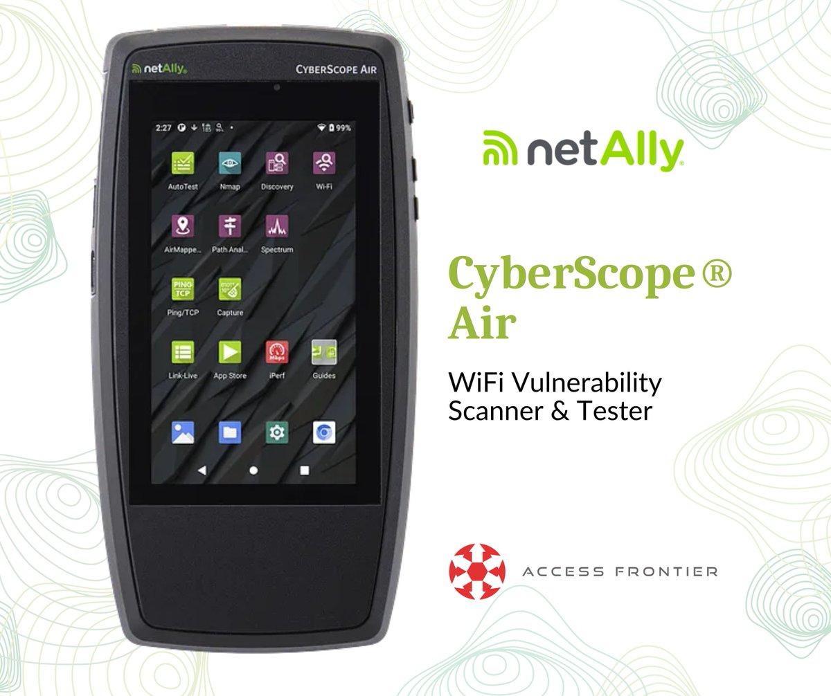 CyberScope Air enables SecOps or NetOps teams to discover, validate, and scan edge infrastructure and IoT, OT, and ICS devices whether WiFi or Bluetooth/BLE. Assessing cybersecurity posture of WLANs against policies, generating reports,
#NetAlly  #wifiscanner #wifitester