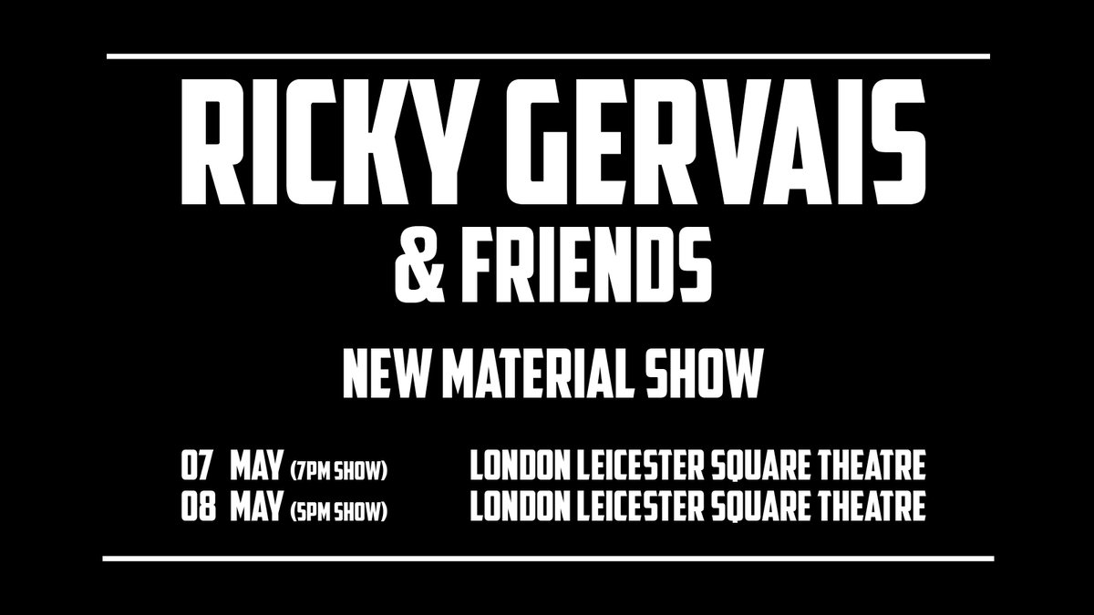 📣 EXTRA DATES ADDED 📣 Ricky Gervais & Friends Ricky Gervais & Friends will be back for two more new material nights next week! Tickets go on sale at 10am tomorrow. 📅 7 & 8 May 🎟️ bit.ly/48X9CCx