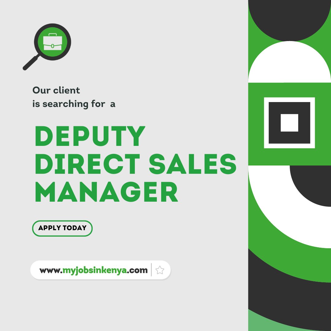 Our client, in the media industry, is looking to hire a Deputy Direct Sales Manager

Visit myjobsinkenya.com or click on the link to apply lnkd.in/d6dr4gvc

#job #jobs #jobsearch #jobsinkenya #jobsearching #jobseekers #jobseeker #jobseeking