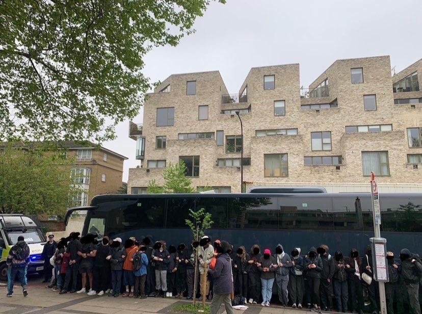 UPDATE: Immigration coach block still going strong. We are holding up the coach to prevent it from making 3 other stops 💥💥 Security told us the deportation has been cancelled, but we won't move til we have official confirmation 🛑 Pls come down n join us if you can !!!!
