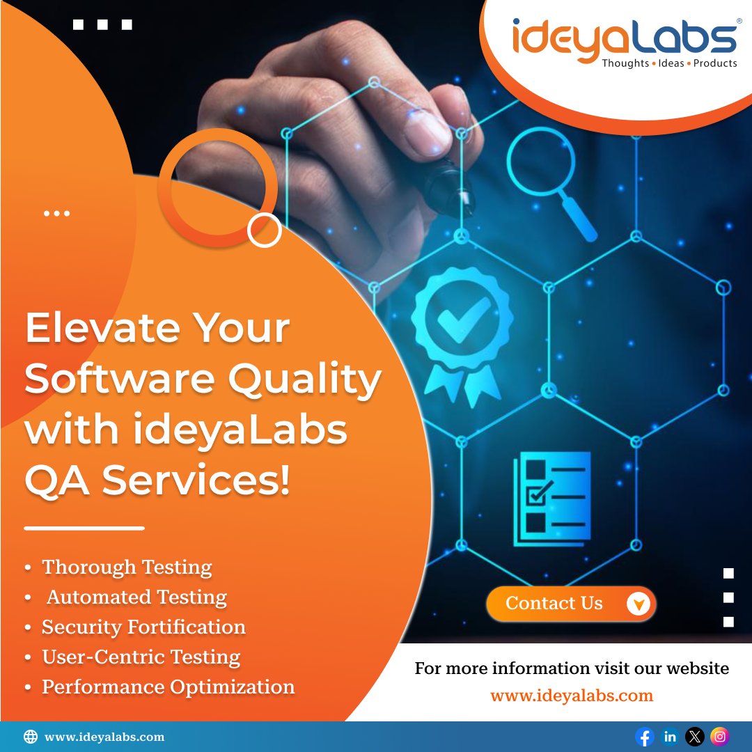 Discover the next level of #QualityAssurance with @ideya_Labs ! From thorough #testing to #automation magic, we ensure flawless #softwareperformance and user satisfaction. Partner with us to safeguard your digital assets and deliver seamless user experiences. Contact us today! 🚀